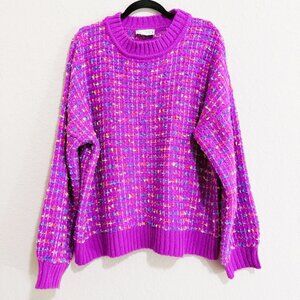 Loveriche Women's Tweed Knit Sweater Vibrant Pink Multicolor Speckled Size L